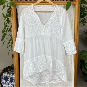 SOFT SURROUNDINGS WHITE COTTON SMOCK‎ BUTTON BLOUSE​​​​​